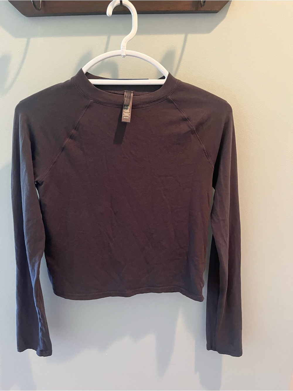 SKIMS Long Sleeve Crewneck Top in Charcoal